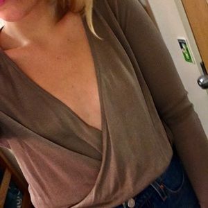 Taupe Long Sleeve Wrap Shirt